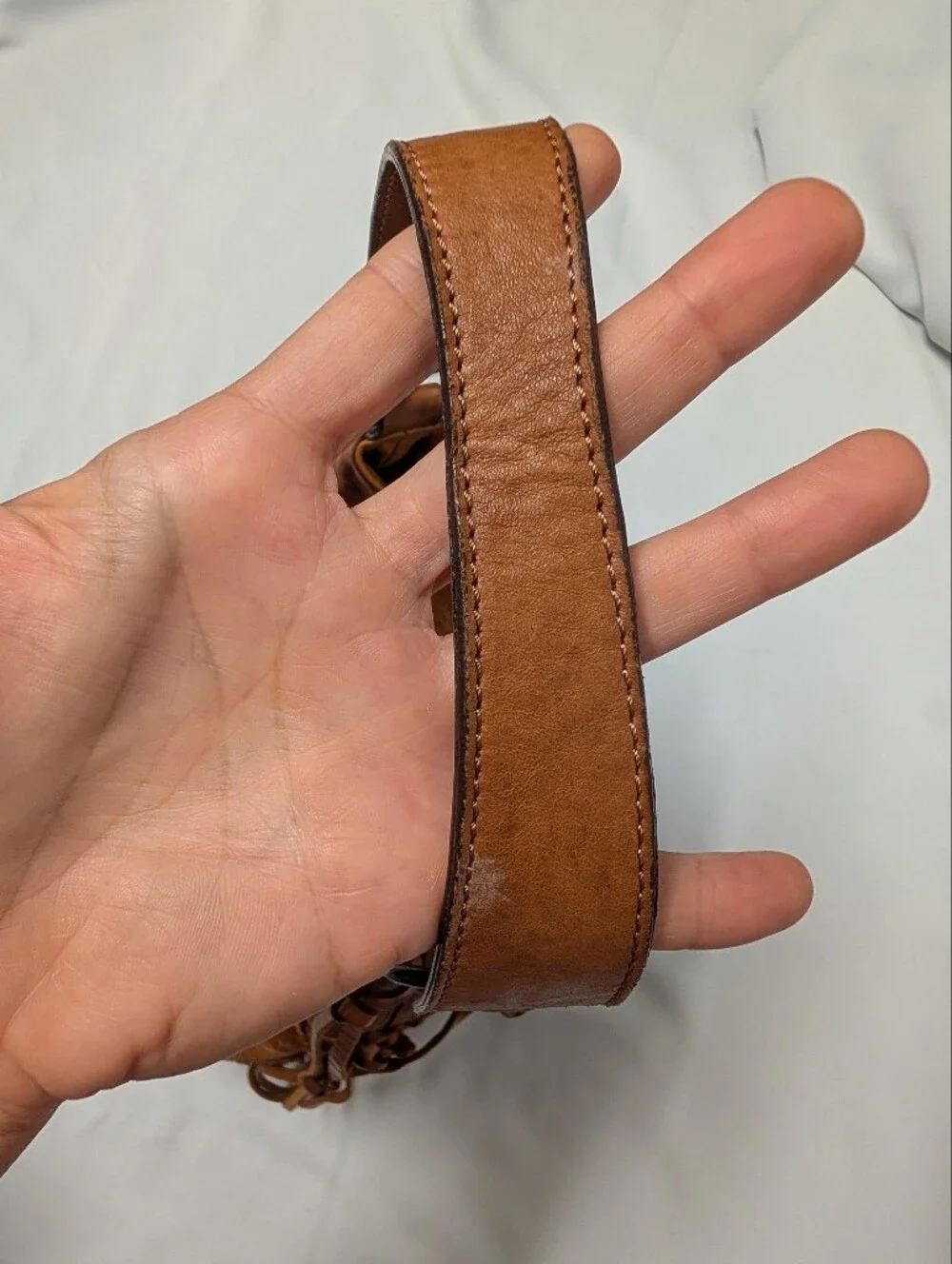 Johnny Was Brown and Tan Leather Suede Fringe Shoulder Bag
